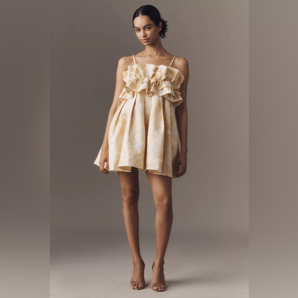 NWT! Anthropologie Aureta Strapless Drama Ruffle Mini Dress - Small & Medium 🥝